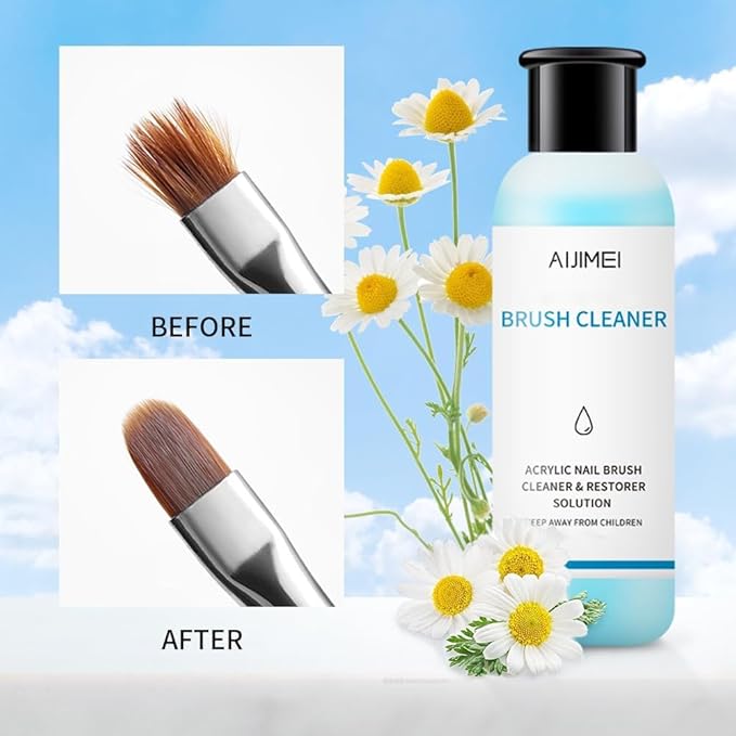 Nail Brush Cleaner 120ml Gel Solution for Preserving & Restoring Nail Art Brushes Includes Glass Cup & Cleaning Cotton Pads Effective Manicure Brush Cleaning For Home Nail Salons