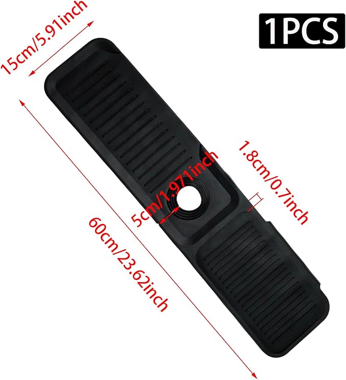 24 Inch Black Durable Faucet Mat, Silicone Kitchen Sink Splash Guard Behind Faucet, Draining Mat for Kitchen/Bathroom/Farmhouse/RV (60 * 15 * 1.8cm)