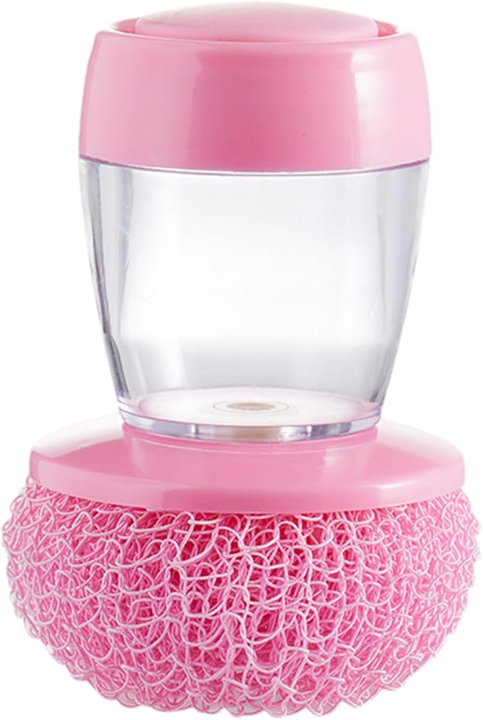 awakentti Soap Dispensing Palm Brush, Soap Dispensing Palm Brush Storage Set, Refillable and Visible, Portable Dish Brush for Dishes Pot Pan Kitchen Sink Scrubbing (Pink)
