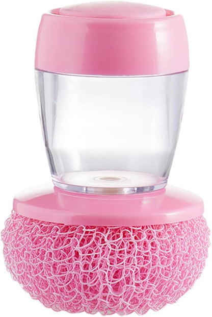 awakentti Soap Dispensing Palm Brush, Soap Dispensing Palm Brush Storage Set, Refillable and Visible, Portable Dish Brush for Dishes Pot Pan Kitchen Sink Scrubbing (Pink)