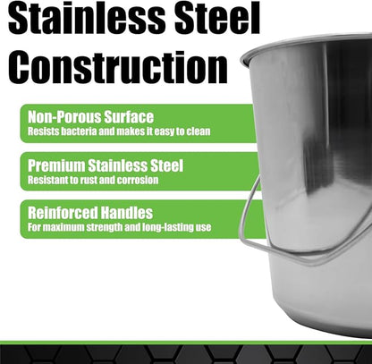 Grip Stainless Steel Bucket (4 Gallon) - Great for Pets, Cleaning, Food Prep - Hang on Fences, Cages, Kennels - Home, Garage, Workshop