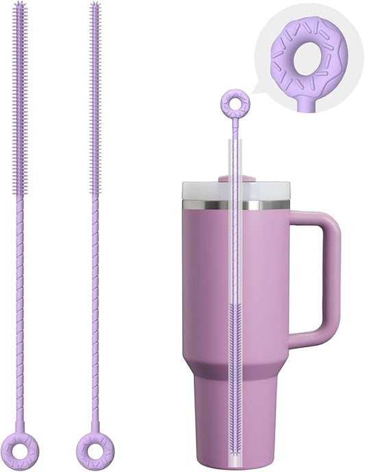 2 Pcs Silicone Straw Cleaner Brush, Extra Long Cleaning Brushes for Straws, 6mm&9mm, Purple