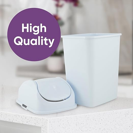 Superio Kitchen Trash Can with Swing Top Lid 9 Gallon Slim Waste Bin 37 Qt Sturdy Plastic Garbage Can Medium Recycling Bin for Office, Bathroom, Under Counter, Dorm, Bedroom (White-2 Pack)