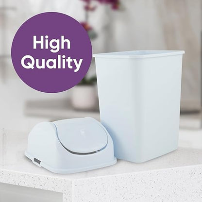 Superio Kitchen Trash Can with Swing Top Lid 9 Gallon Slim Waste Bin 37 Qt Sturdy Plastic Garbage Can Medium Recycling Bin for Office, Bathroom, Under Counter, Dorm, Bedroom (White-2 Pack)