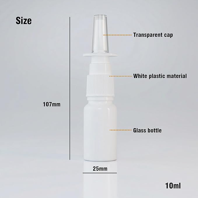 6PCS 10ML(1/3oz) Glass Nasal Spray Bottles, Refillable Empty Nose Sprayer With Fine Mist Sprayer for Travel - Includes Funnel for Saline Solution, Nasal Cleansers (10ml white 6P)