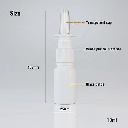 6PCS 10ML(1/3oz) Glass Nasal Spray Bottles, Refillable Empty Nose Sprayer With Fine Mist Sprayer for Travel - Includes Funnel for Saline Solution, Nasal Cleansers (10ml white 6P)