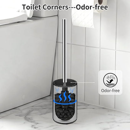 2 Pack Toilet Bowl Brush and Holder, Durable Toilet Scrubber Bristles, Long Stainless Steel Handle, Ceramic Texture Toilet Brush and Holder Set, Deep Cleaning Toilet Brush for Bathroom, Black