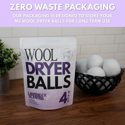 Lavender Scented Wool Dryer Balls – 4 XL Pack – Natural Fabric Softener, Reusable, Reduces Static, Reduces Wrinkles & Shortens Drying Time, Made W/Essential Oil, 100% Pure Wool