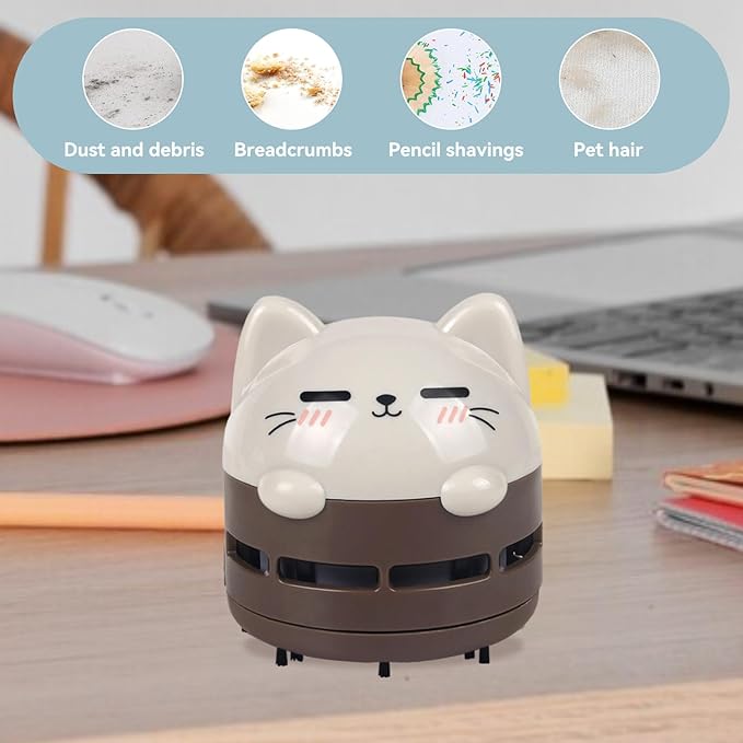 HERCHR Mini Crumb Vacuum Cleaner, Cute Desktop Vacuum Cleaner Desk Dust Cleaner Crumb Sweeper Mini Desk for Home, Office, Cars (Brown)