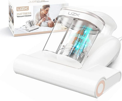 Bed Vacuum Cleaner Mattress Vacuum Cleaner,16Kpa Powerful Handheld Vacuums with UV-C Light & Double Dust Cup & High Heating & Ultrasonic & HEPA Filter for Bed Sofa(Corded,Cream White)