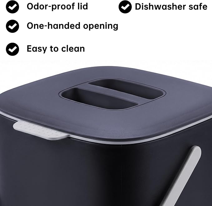 Compost Bin Kitchen, Sealed Countertop Compost Bin，No Filter Required, 0.7Gal Indoor Compost Bin, Compost Bucket with Lid and Handle (Gray)