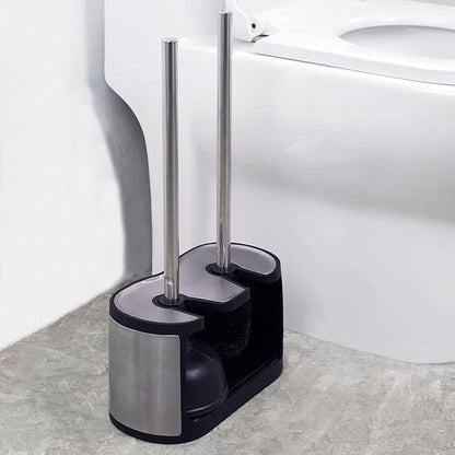 Casaphoria Stainless Steel Toilet Bowl Brush with Holder and Plunger Set, Freestanding Canister for Bathroom, 2 in 1 Hideaway Holder Heavy Duty Unclogger Plunger