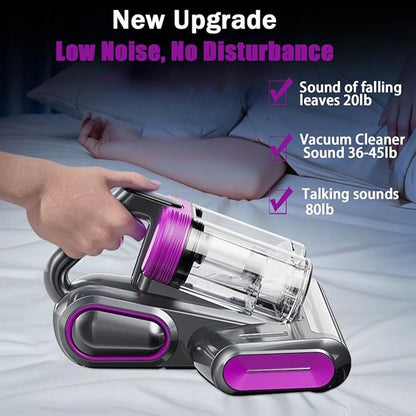 Cordless Double-Cup Mattress Cleaner, 18Kpa Suction 253.7nm UV-C Light & 80000Rpm Rotation Ultrasonic Tech, Portable Handheld Vacuum for Bed/Fabric Sofa/Carpet Cleaning(Purple)