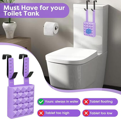 2Pcs Adjustable Toilet Tank Tablet Holder-Hanging Silicone Basket Carrier with Rustproof Hooks for Bowl Cleaner & Bleach Tablet Hanger Pouch Organizer, Accessory Fit Up to 7" Water Level
