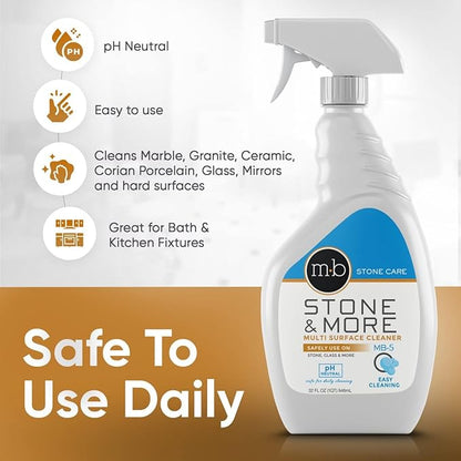 MB-5 Stone & More 2 Pack All Purpose Cleaning Spray Kitchen Counter Cleaner Spray for Marble and Granite– No Streak Formula for Stone, Glass, Granite, Ceramic, Corian, Porcelain (2x 32 oz)