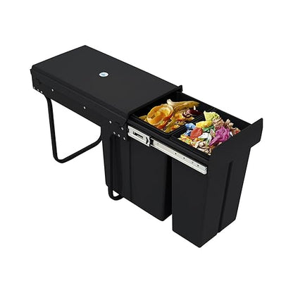 Pullout Trash Can, 10L + 20L Pull Out Under Cabinet Trash Can with Lid, Kitchen Cabinet Garbage Can Sliding Out Under Counter Waste Bin (Black)