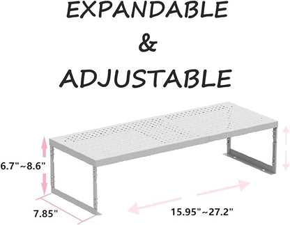 Stackable Expandable Metal Shelf Organizer - Adjustable Wire Storage Rack with Holes for Kitchen, Bathroom, Cabinet, Office - Space Saving, Durable & Sturdy Design（3PACKS/Medium/White