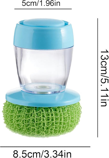 awakentti Soap Dispensing Palm Brush, Soap Dispensing Palm Brush Storage Set, Refillable and Visible, Portable Dish Brush for Dishes Pot Pan Kitchen Sink Scrubbing (Blue)