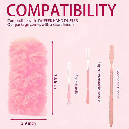 Pink Duster Refill for Swiffer Duster, 30 Count Heavy Duty Duster Refills with 1 Handle, 360 Dusters Refills Kit with 5X Microfibers, Disposable Dusters for Cleaning, Home, Office