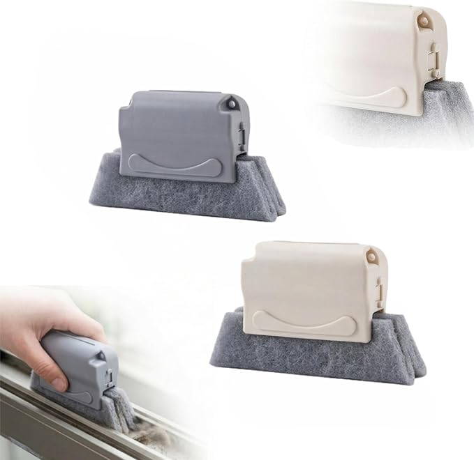 Window Track Cleaning Brush Set, Magic Window Groove Cleaner Tool for Sliding Door Tracks, Blinds & Baseboards, Gap Crevice Cleaning Brushes for Tile Lines, Shower Slots & Car Vents (Beige+Gray)