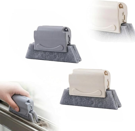 Window Track Cleaning Brush Set, Magic Window Groove Cleaner Tool for Sliding Door Tracks, Blinds & Baseboards, Gap Crevice Cleaning Brushes for Tile Lines, Shower Slots & Car Vents (Beige+Gray)