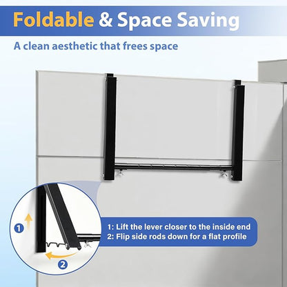 Over The Door Hanger, Foldable Over The Door Drying Rack with 20"-32" Expandable Width, Space Saving Doors Clothes Hanger for Laundry, Bathroom, Apartment, Fits Doors up to 1-1/4”, Metal, Black