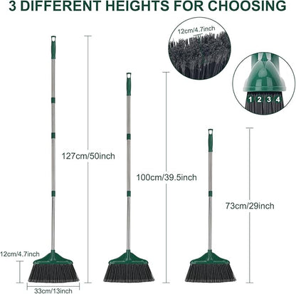 Broom Outdoor Indoor Commercial Broom with 50 inches Long Handle,Perfect for Home Courtyard Garage Kitchen Office Lobby Room Floor(Black)