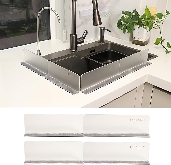 Multi-purpose Sink Splash Guard, Transparent Acrylic (Frosted) - Light Luxury advanced Table Island Partition Removable Magnetic Water Barrier (8.86 & 10.2) (4pcs)
