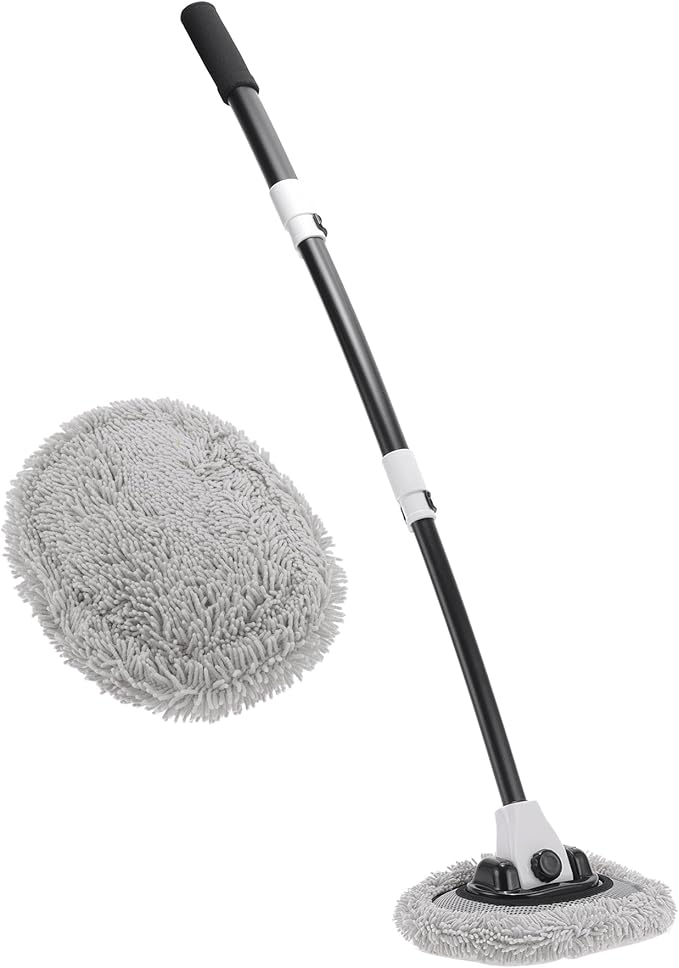 Car Wash Brush/Outer Car Cleaning Brush Kit Car Wash Mop Wash Brush Telescopic for Cars Auto RV Truck/Durable Chenille 17.13"-34.92" / 1 Pc Gray White
