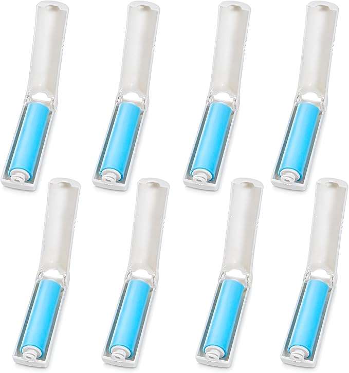 Mini Lint Roller for Travel, 8 Pcs Reusable Washable Hair Remover Lint Rollers with Sticky Gel Foldable Hair Lint-Roller for Clothing, Pet Hairs, Car Seats (3.7 x 1.1 in)