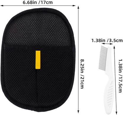 NUOBESTY 3pcs Pet Hair Removal Gloves Set Electrostatic Double-Sided Grooming Mitts with Comb, Small Size for Dog and Cat Hair Cleaning on Furniture, Carpet, and Car Seats
