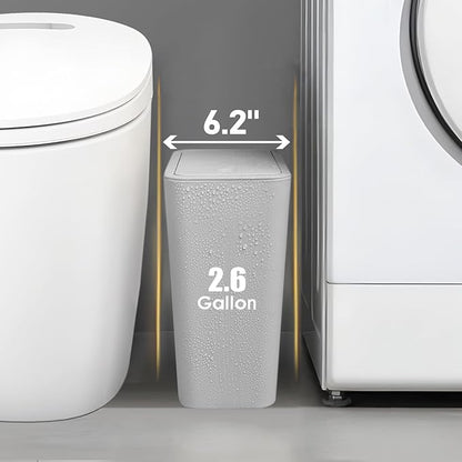 TIPGO Bathroom Trash Can with Lid, 10 Liter/ 2.6 Gallon Slim Garbage Can, Small Trash Bin Waste Basket with Pop-Up Lid for Kitchen, Bedroom, Living Room, Office (Grey)