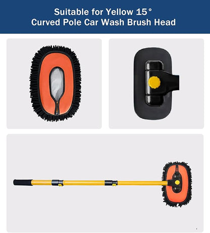 YeewayVeh Car Wash Brush Mop, 15° Curved Pole Car Wash Kit with 3 Chenille Brush Head Covers or RV Truck Camper Cleaning, Orange