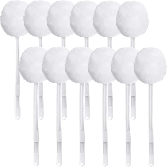 Eaasty Toilet Bowl Brush with Long Plastic Handle Bulk Disposable White Soft Swab Toilet Bowl Cleaners Mop with Silk Cotton Brush for Bathroom, 11 x 4.3 Inch(12 Pack)