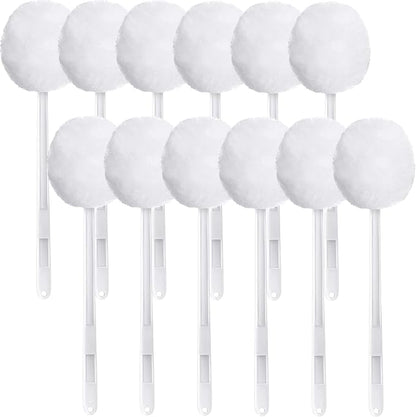 Eaasty Toilet Bowl Brush with Long Plastic Handle Bulk Disposable White Soft Swab Toilet Bowl Cleaners Mop with Silk Cotton Brush for Bathroom, 11 x 4.3 Inch(12 Pack)