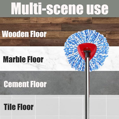 ANREKEYH Spin Mop Head, Base, Handle Replacement for O-ceda EasyWring RinseClean Microfiber Spin Mops, 2 Microfiber Mop Refills, 1 Triangle Head Cover and 30-58in Handle (Blue (2-Tank System))