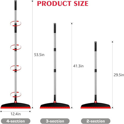 Multifunction Silicone Broom, 54 Inch Long Handle Silicone Floor Squeegee Broom, Sweep and Scrape 2 in 1 Household Cleaning Broom for Floor, Bathrooms, Kitchens, Showers, Tile, Pet Hair,Black Red