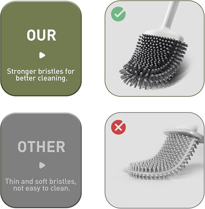 Deep Cleaner Toilet Brush: Silicone Toilet Brush with No-Slip Long Plastic Handle and Flexible Bristles, Quick Drying Holder Set for Toilet（White）