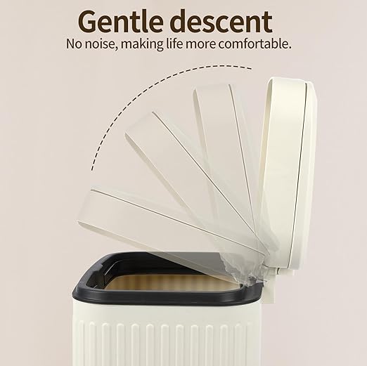 2.1 Gallon Small Trash Can with Lid, 2 Opening Ways (Press Top & Foot Pedal) Soft Close Slim Waste Bin + 75 Trash Bags Included, for Bathroom, Office, Bedroom & Kitchen - Cream