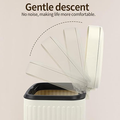 2.1 Gallon Small Trash Can with Lid, 2 Opening Ways (Press Top & Foot Pedal) Soft Close Slim Waste Bin + 75 Trash Bags Included, for Bathroom, Office, Bedroom & Kitchen - Cream