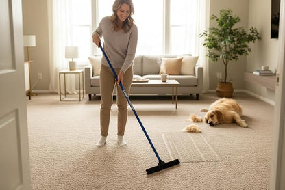 Floor Squeegee with Blue Handle, Rubber Blade, Collapsible Design, Pet Hair Remover for Carpet and Hard Floors