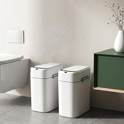 FDW 2.2 Gallon Bathroom Trash Can with Lid,Automatic Sensor Plastic Waste Bin Slim and Small Trash Can for Living Room,Bedroom,Office (Pack of Two)