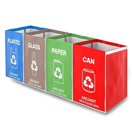 Separate Recycling Waste Bin Bags for Kitchen Office in Home - Large Size Sturdy Double Handles 10 Gallon Recycle Garbage Sorting Bins