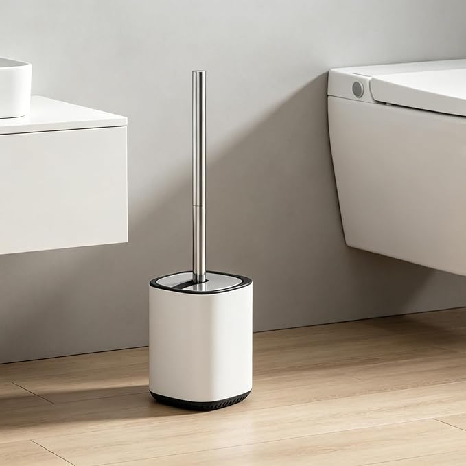 Toilet Brush and Holder Set Toilet Bowl Brush Stainless Steel Automatic Open lid Toilet Bowl Cleaner Brush Set Toilet Scrubber Kit Toilet Cleaning Brush for Bathroom