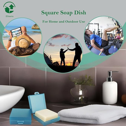Square Soap Dishes Holder for Shower Travel Container with Lid Lightweight Waterproof Soapbox for Dr. Squatch Men's Bar for Traveling Toiletry Gym Bathroom (Light blue)