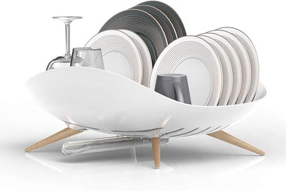 carrotez Dish Drying Rack, Dish Rack, Dish Drainer with Swivel Spout for Kitchen Counter, Auto Water Drainage, Durable, Rustproof, White