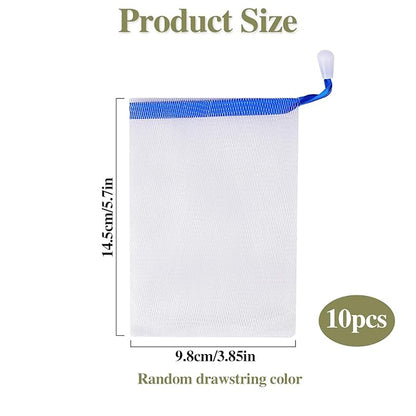 Mozeat Lens 10 PCS Soap Bags Handmade Soap Bubble Mesh Bags Exfoliating Soap Saver Pouch Net Bags with Drawstring Body Facial Cleaning Tool for Bath & Shower (Assorted Colors)