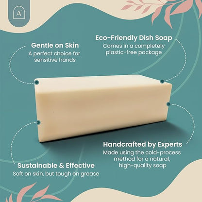 Natural Dish Soap Bar, Cleaning Dishes Solid Block for Kitchen - Organic Biodegradable Dishwashing, only 5 Ingredients, Gentle on Hands - Spring Scent (3 Pack, 19oz)