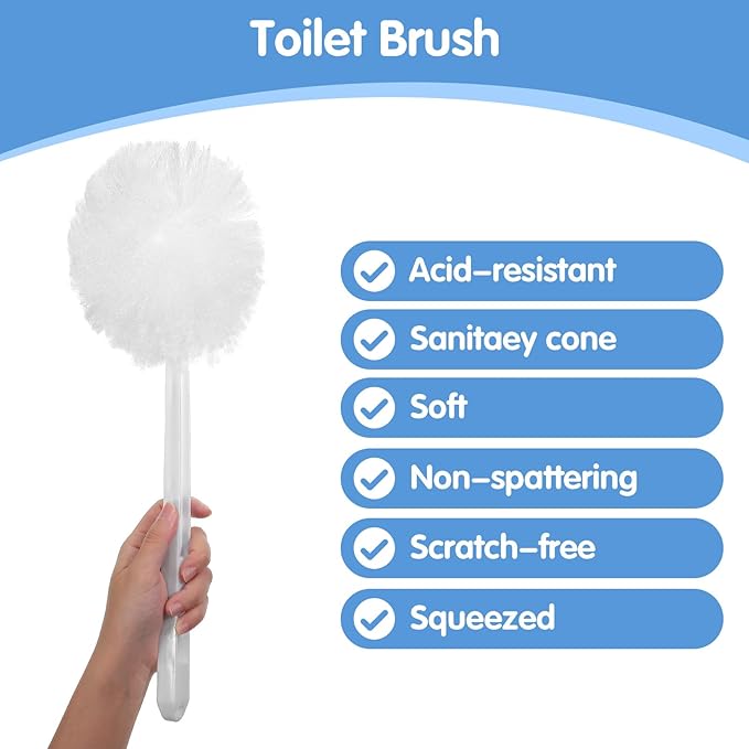 Kifmurase 12 Pcs Toilet Bowl Brushes Soft Swab Polyester Head 15 Inch White Reusable Long Plastic Handled Toilet Brush Cleaners Scrubber Mop for Home Bathroom Cleaning