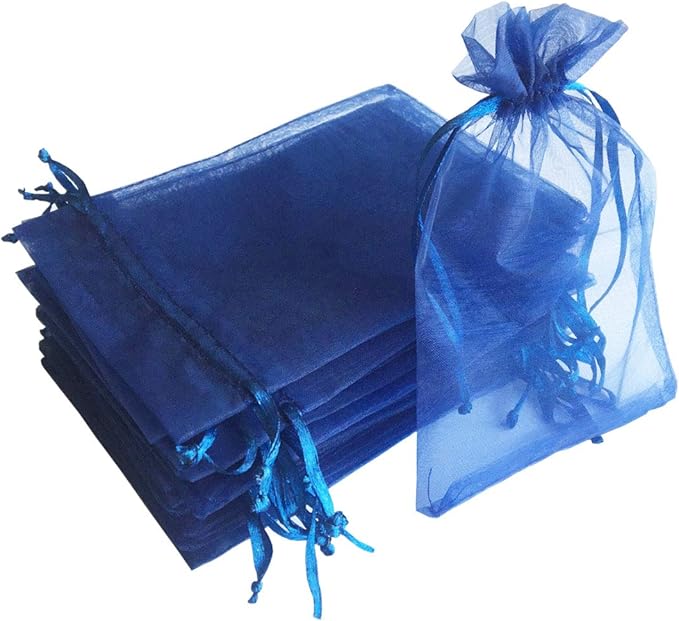 100 Pieces 5x7 inches Gift Wrap Bag Navy Blue,Organza Sheer Fabric,Drawstring Classy Present Bag for Baby Shower Favor,Candy,Christmas Favour,Sample Packing Decorative,Handmade Soap,Merchandise,Makeup
